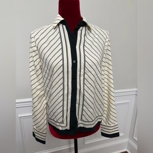 Rachel Zoe Ivory and Black Striped Button Front Jacket